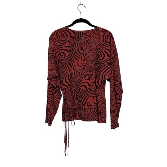 Modcloth Burnt Orange Black Zebra Print Long Sleeve Wrap Blouse Top Size M - Picture 3 of 6